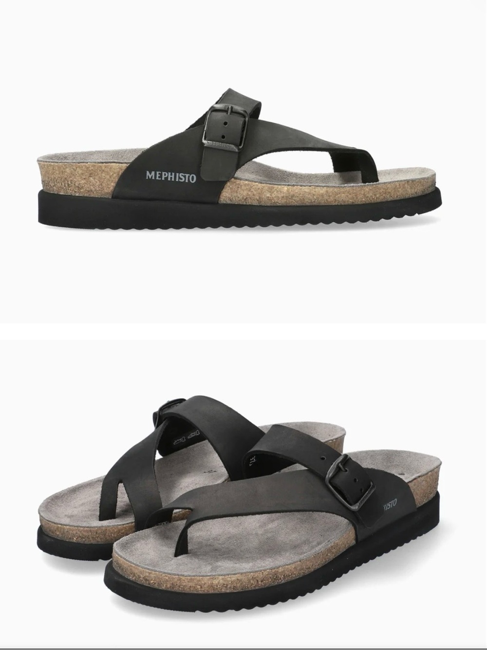 Mephisto Helen Classic Black Nubuck Leather Thong Sandal 40
